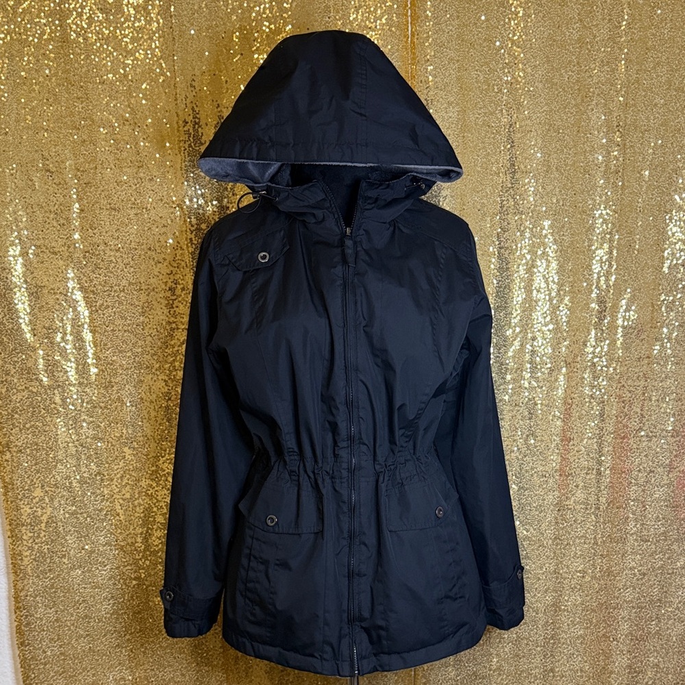 St. John's Bay Women's Reversible Gray/Black Utility Jacket with Hood - Picture 5 of 13
